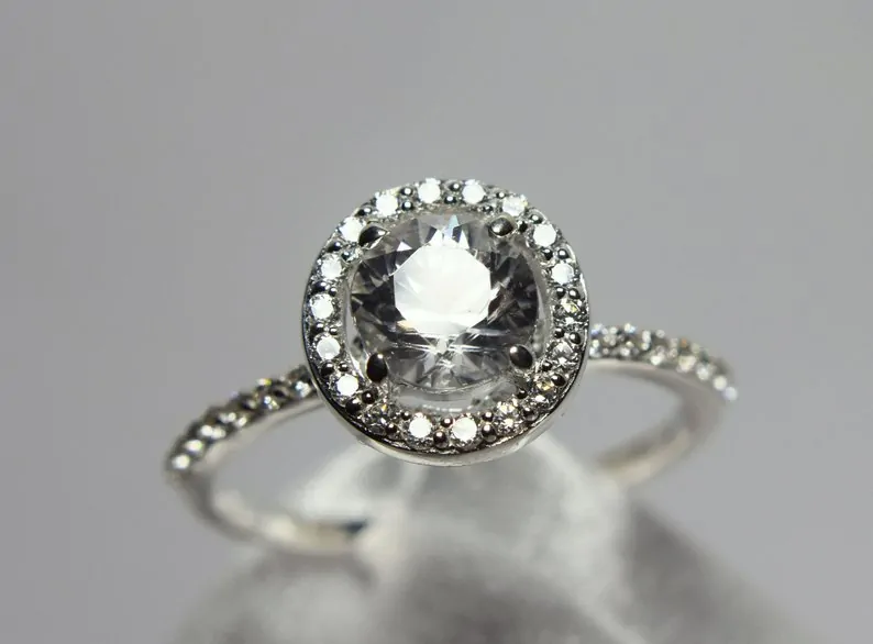 Colorless zircon ring