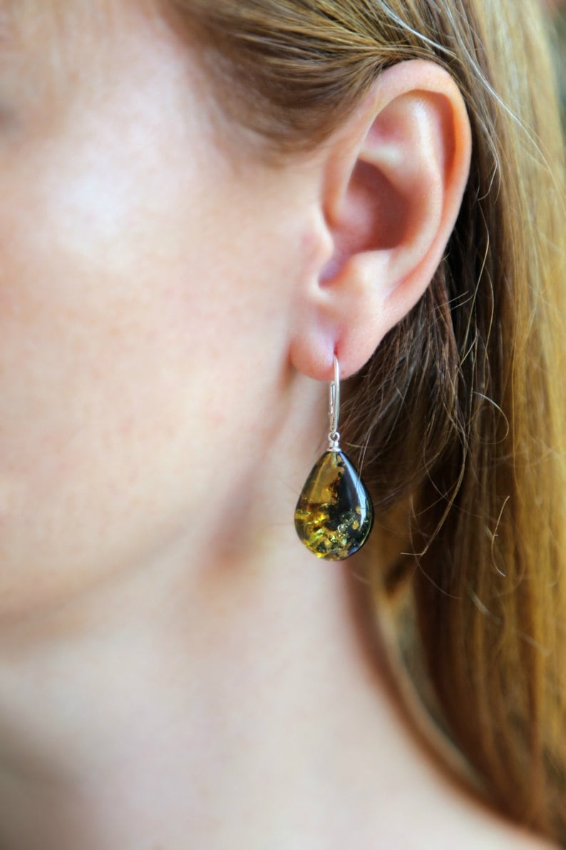 green amber variety earrings