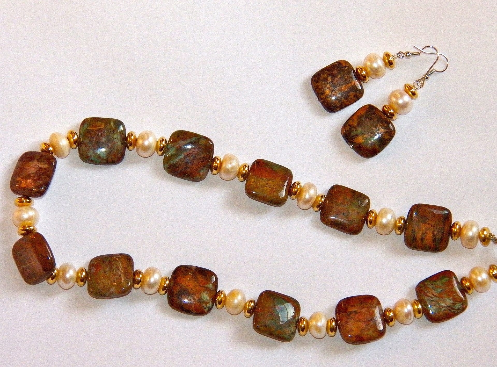 Jasper necklace and earrings set