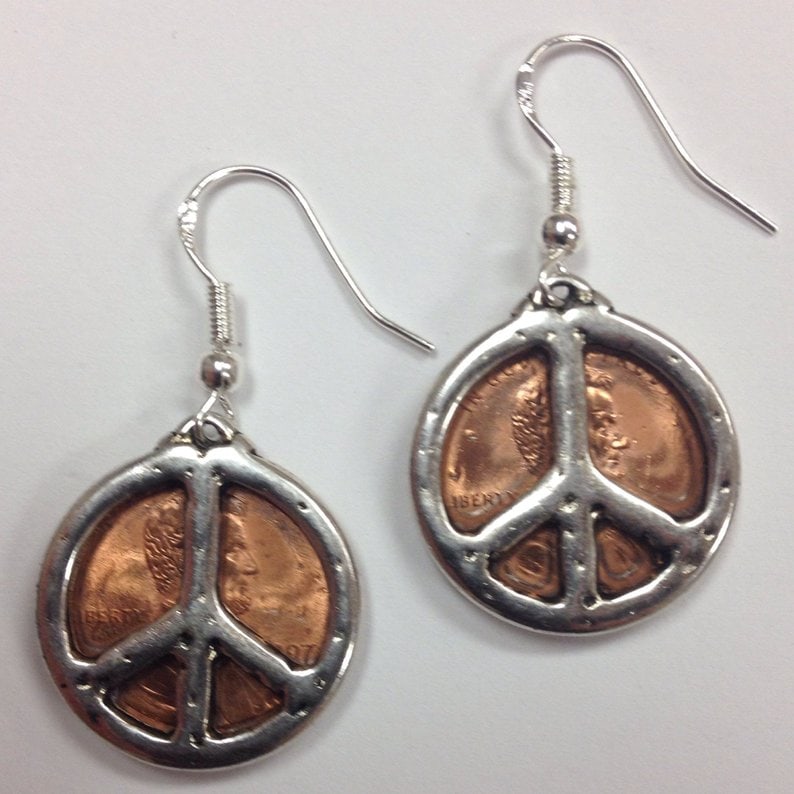 Lucky penny peace sign charms