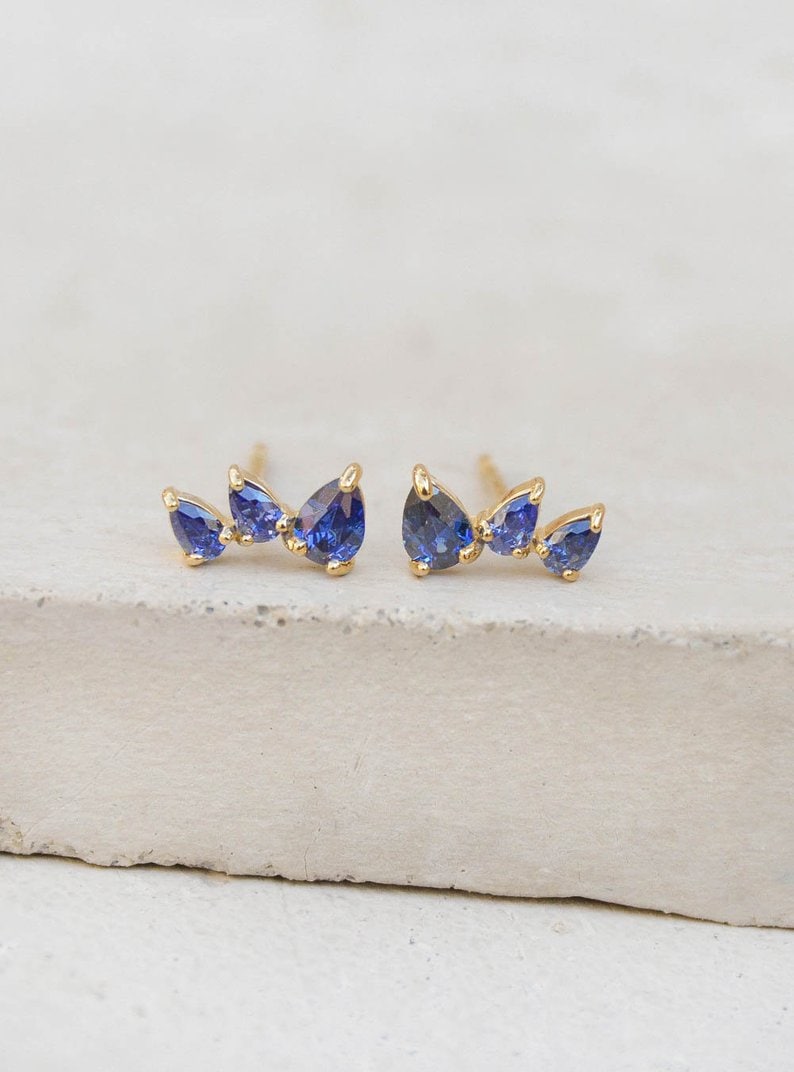 Blue lab created sapphire ear crawlers
