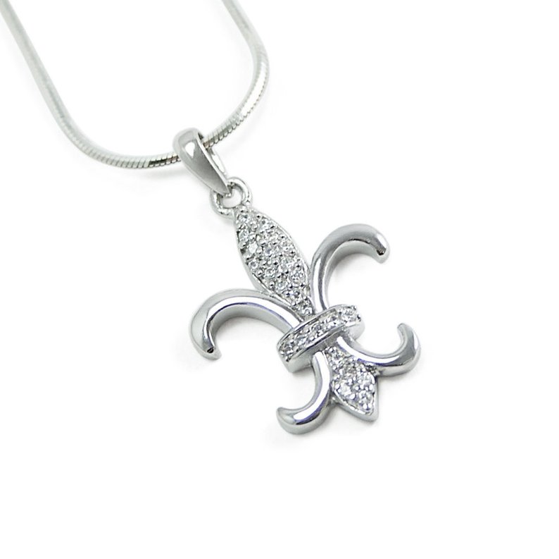 Simulated diamond Fleur-de-Lis symbol pendant