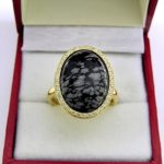 Snowflake obsidian ring in gold
