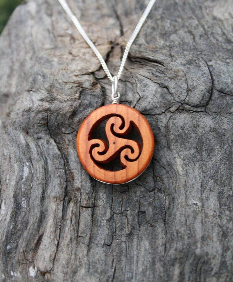 Wooden triskelion pendant