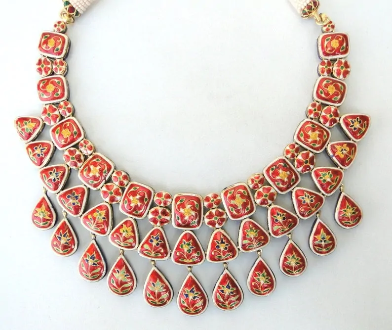 Polki necklace Indian jewelry red color