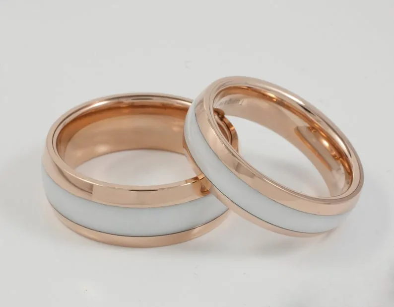 Rose gold tungsten ceramic rings