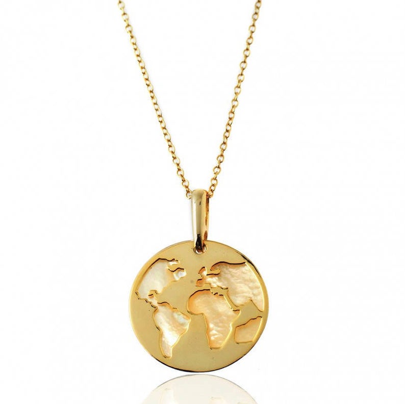 World map globe gold pendant