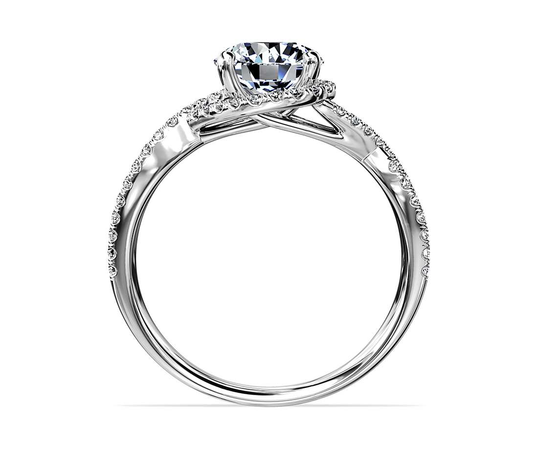 Halo low-setting engagement ring closeup