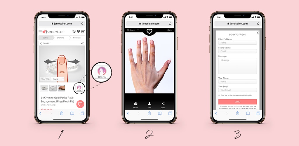 Virtual engagement ring try-on smartphone james allen