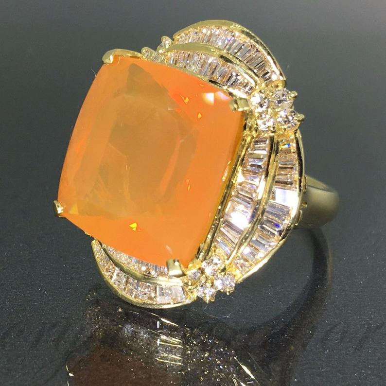 Yellow Gemstones fire opal ring