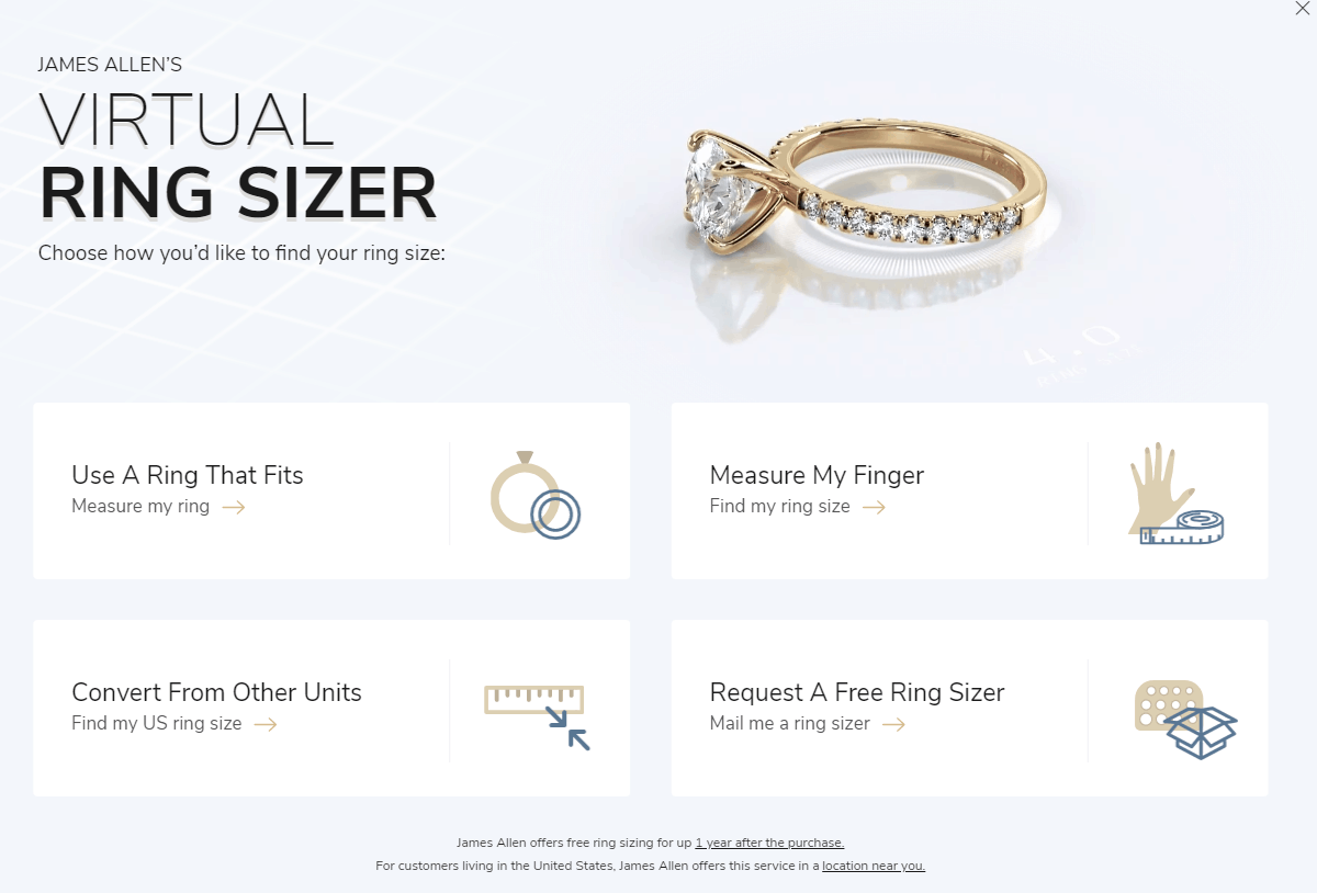 James Allen ring sizing system