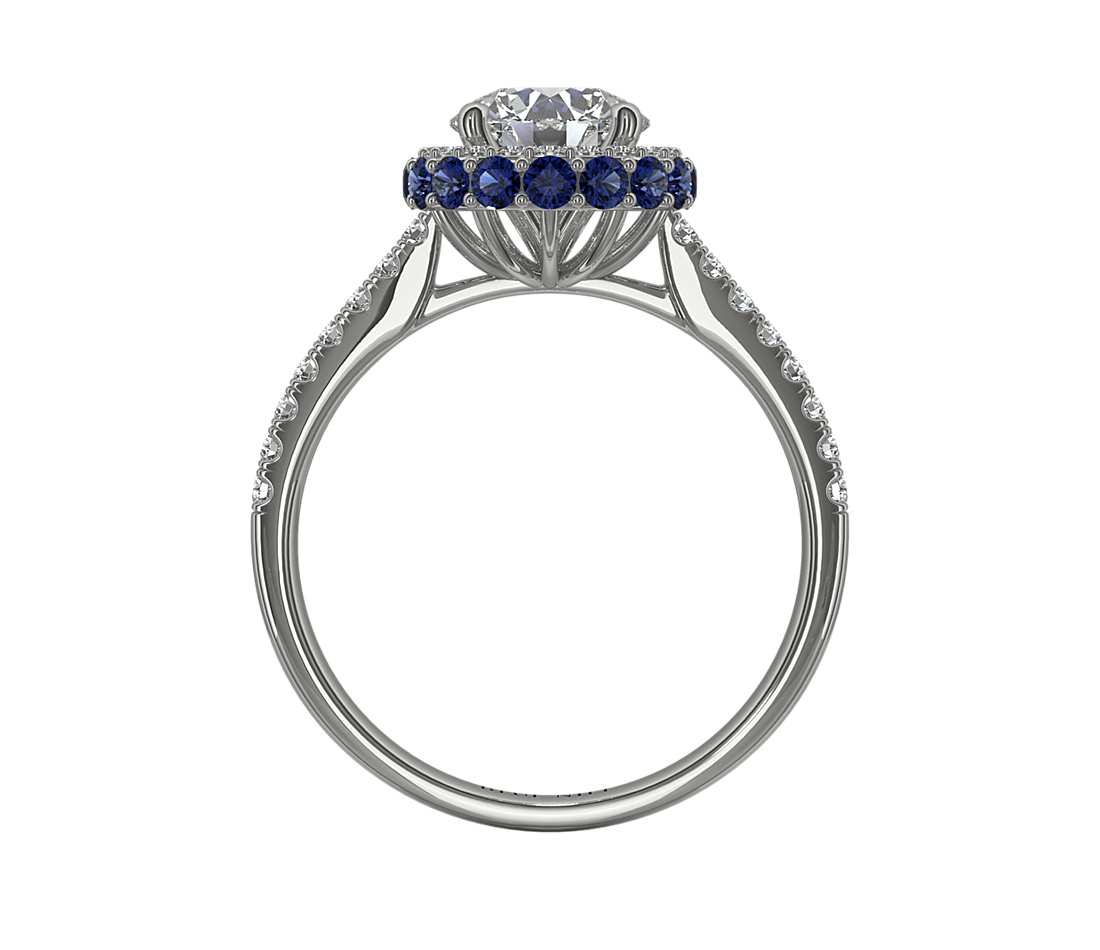 Sapphire hidden halo ring setting