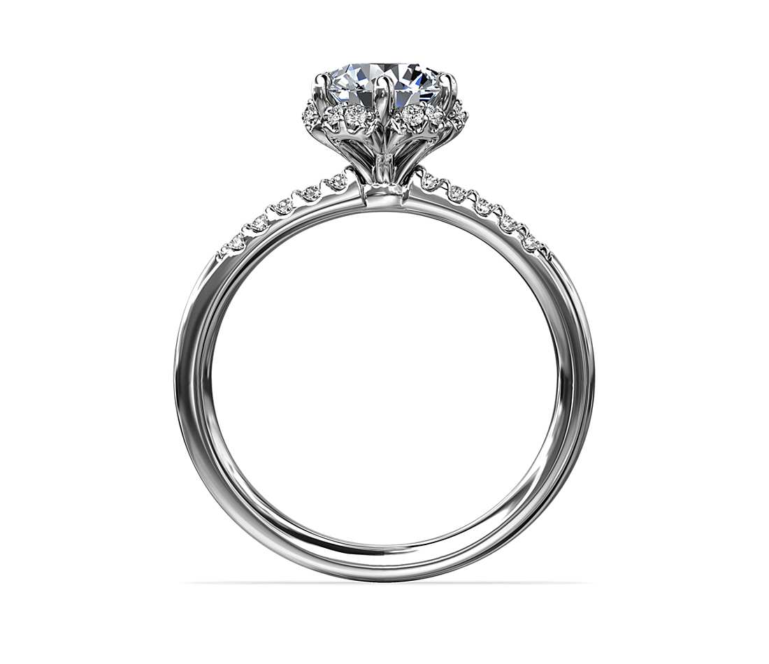 Scalloped hidden halo engagement ring