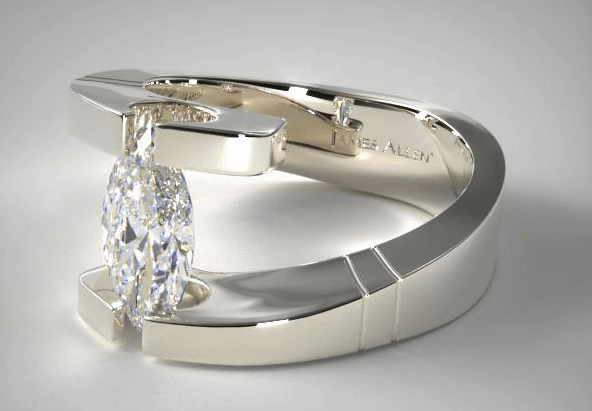 Tension set marquise ring