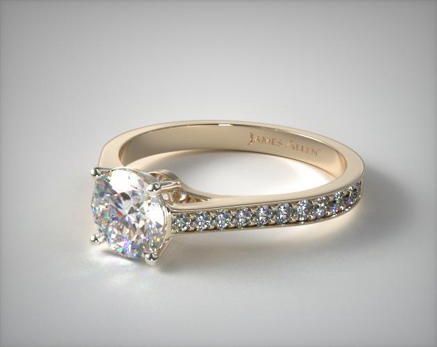 Bright-cut pave engagement ring yellow gold