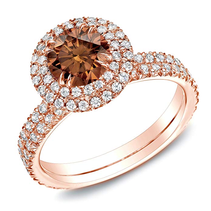 Brown diamond in rose gold engagement ring