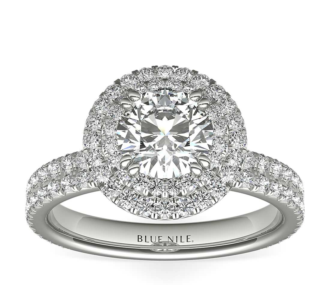 Double-halo engagement ring front view