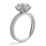Double halo engagement ring side view