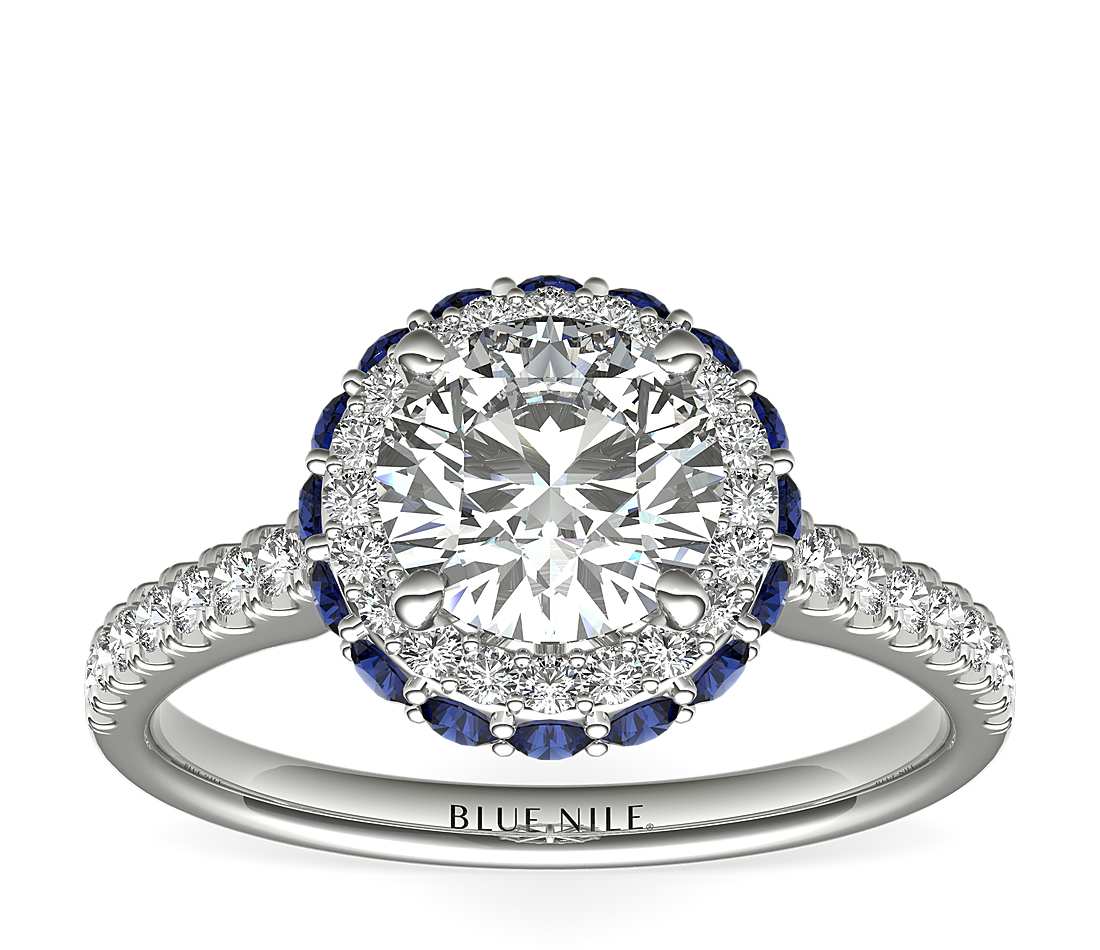 Hidden-double-halo engagement ring