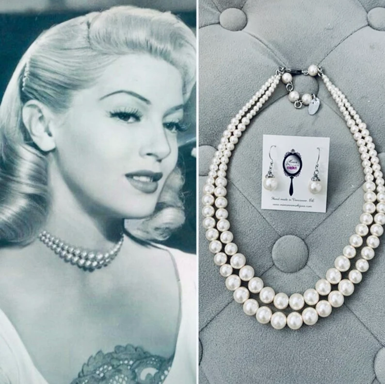 1950s graduated double strand white pearl necklace