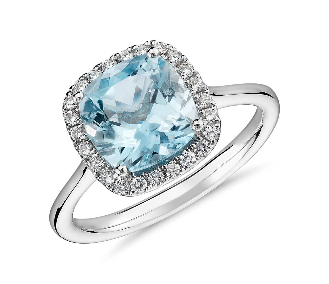 Blue aquamarine engagement ring