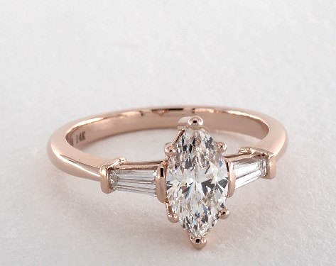 Marquise-baguette diamond engagement ring rose gold