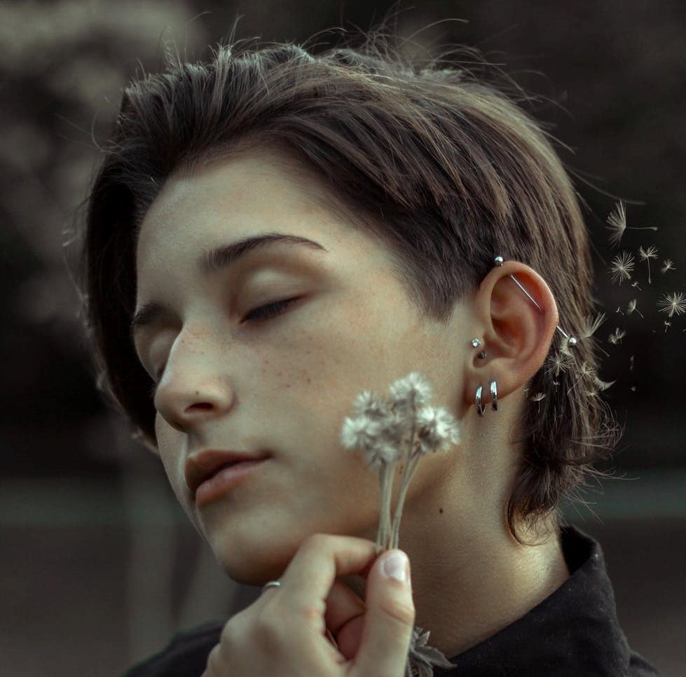 Girl with industrial piercing