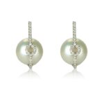 Pave Diamond and Pearl Earrings