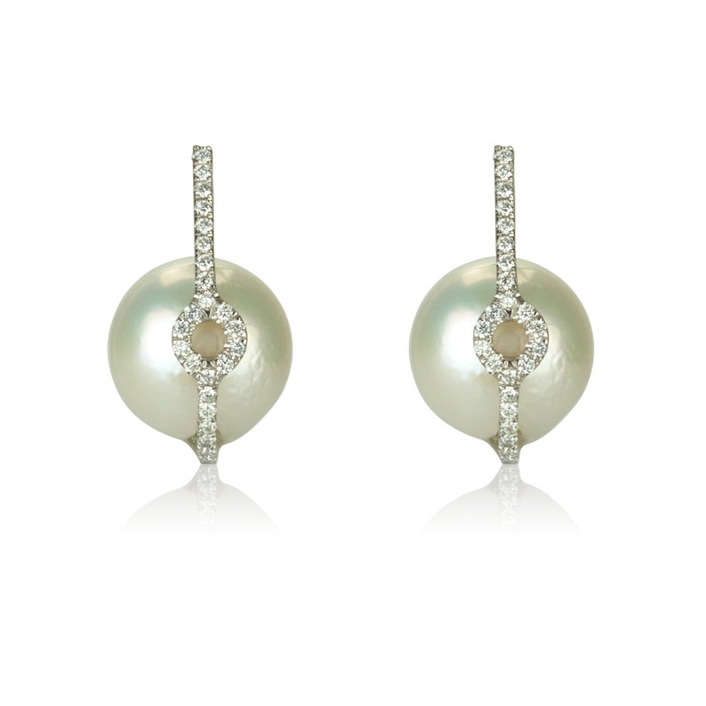 Pave Diamond and Pearl Earrings