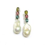 Colorful Tourmaline and Pearl Earrings