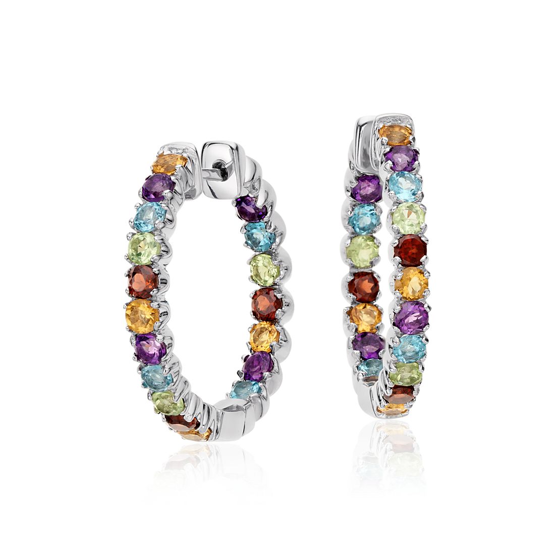 Multicolored Gemstone Hoop Earrings