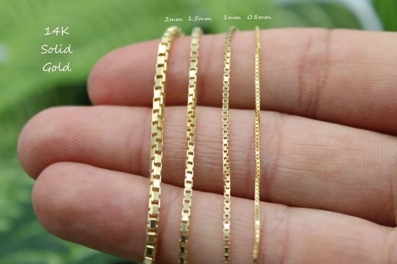 14K Solid Yellow Gold Box Chain