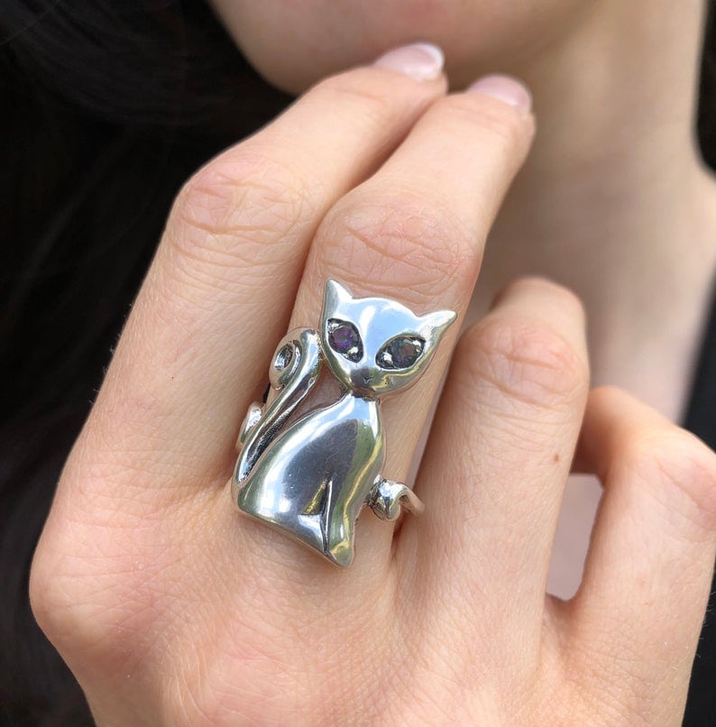 Fun cat ring mystic topaz