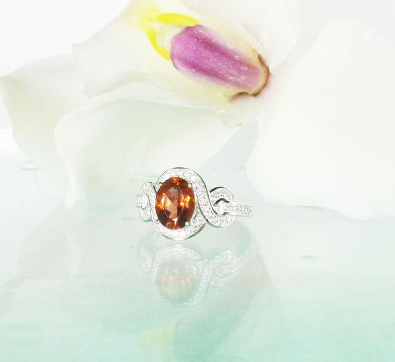 Orange tourmaline gemstones ring