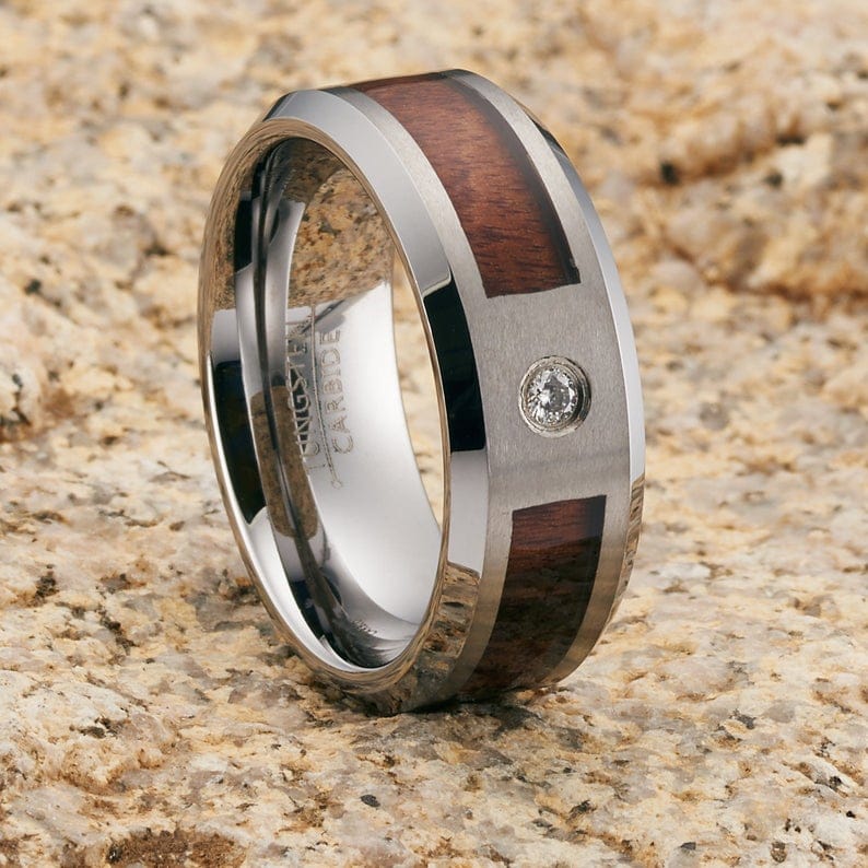Wood diamond promise ring for men