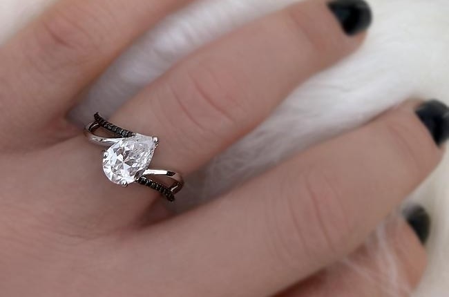 Girl wearing Moissanite Engagement Ring