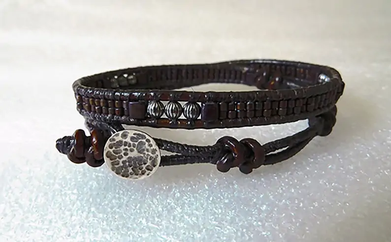 Brown leather wrap cuff anklet