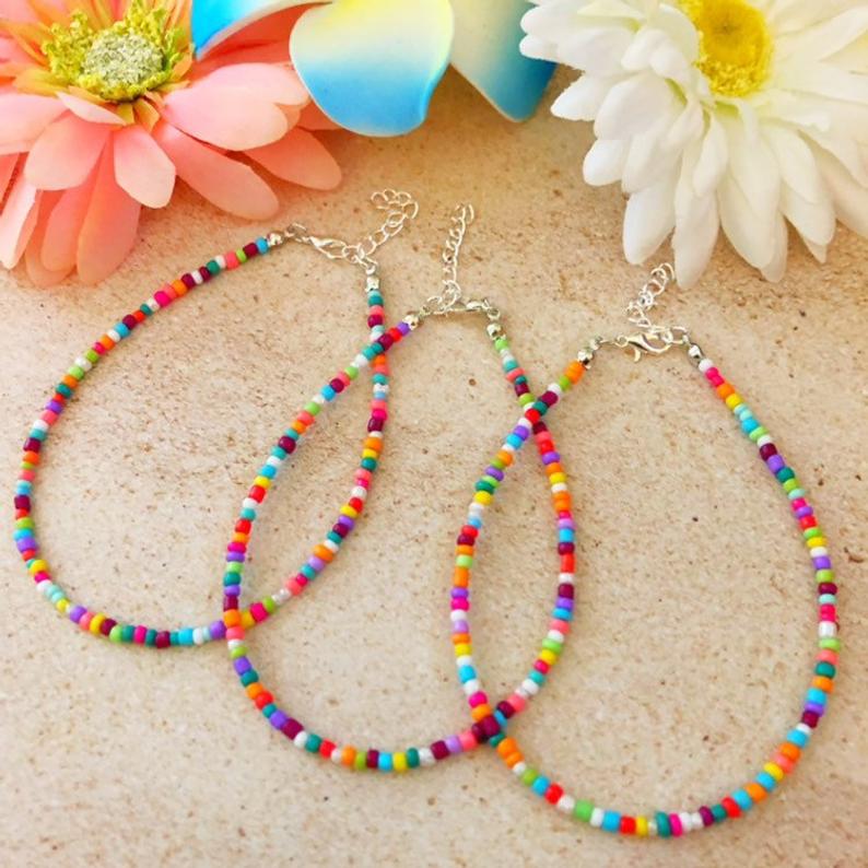 Colorful beach beaded anklet