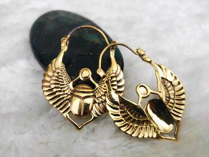 Egyptian scarab hoop earrings