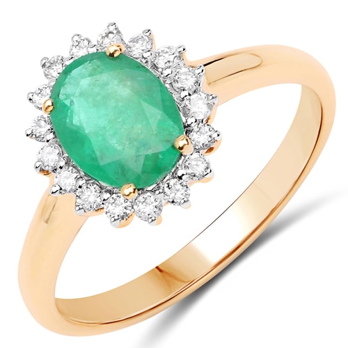 Green emerald sunburst ring