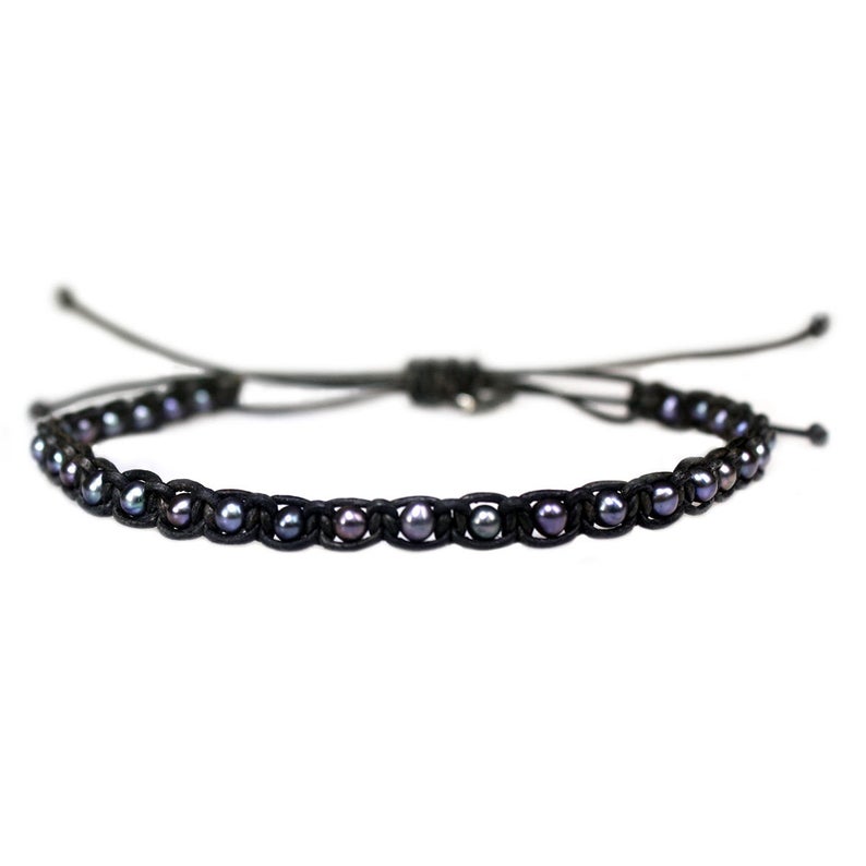 Black pearl ankle bracelets for men