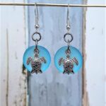 Blue sea glass turtle earrings