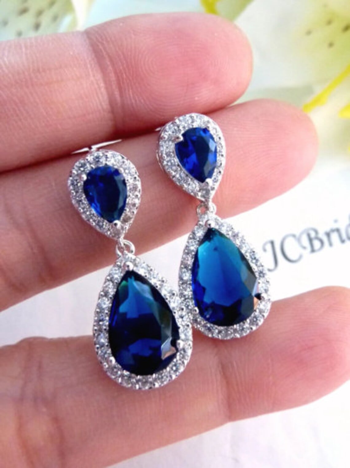 Cubic zirconia and sapphire earrings