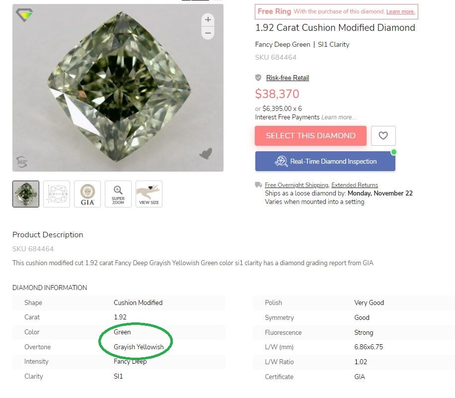 Green diamond listing