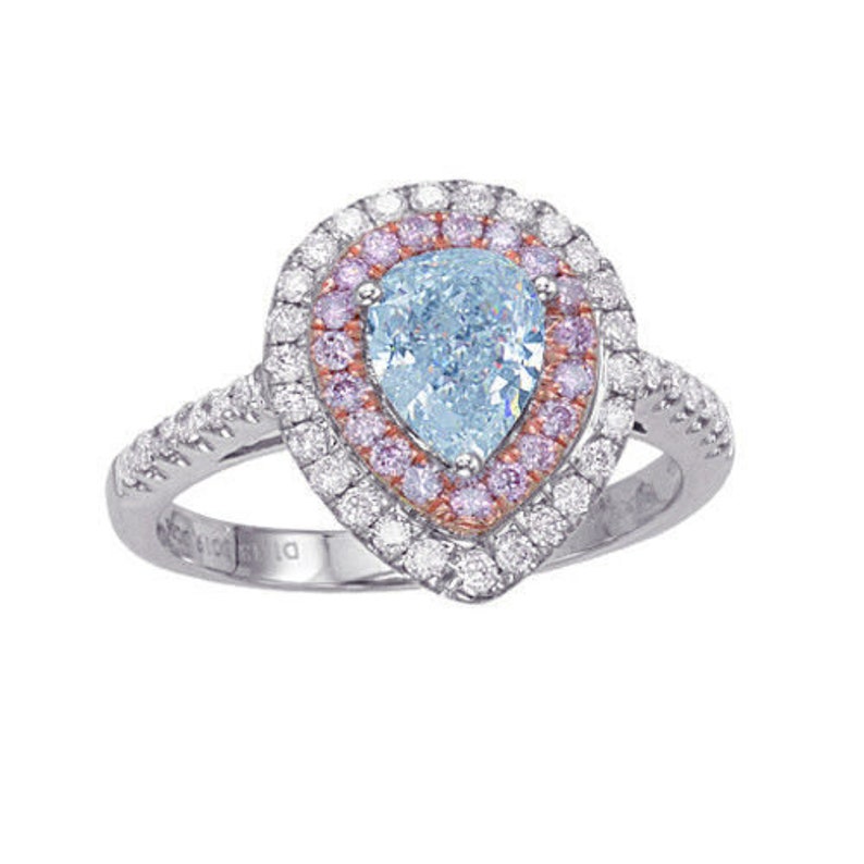 Pear shape blue diamond engagement ring