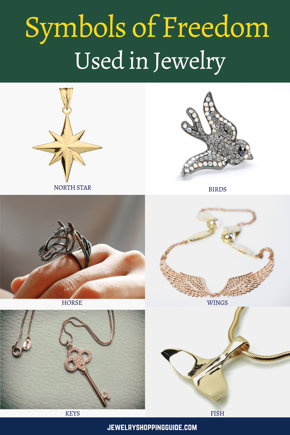 Symbols of freedom used in jewelry