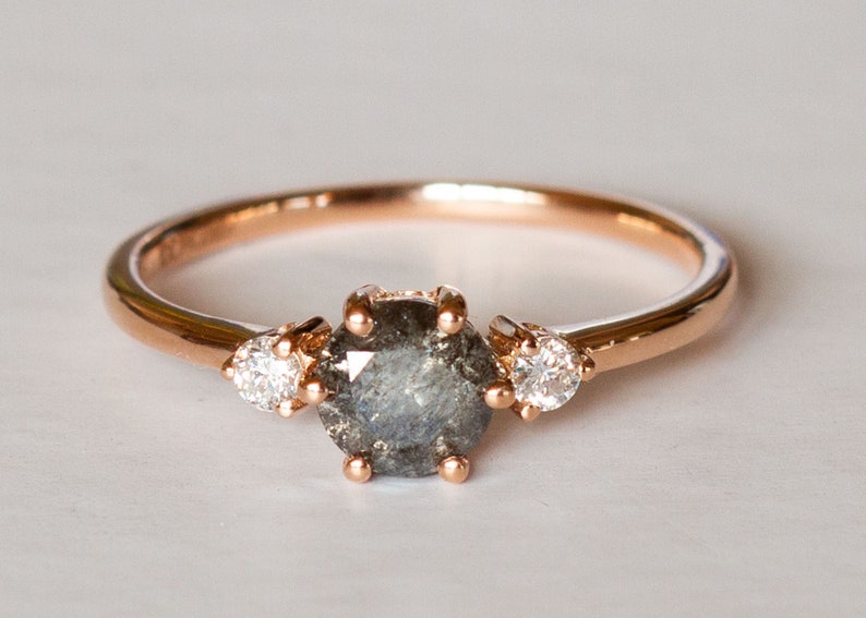salt and pepper diamond engagement ring in rose gold setting