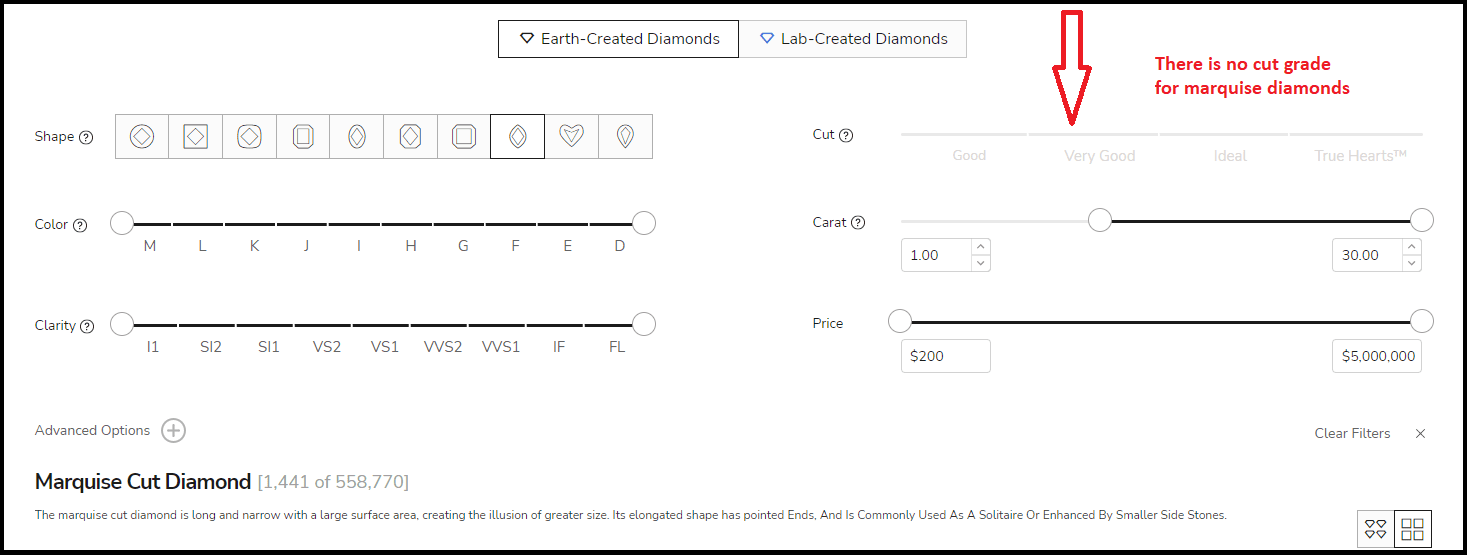 marquise diamond search filter 