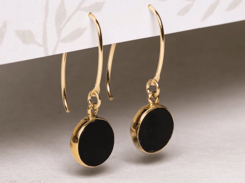 Gold bezel black obsidian earrings
