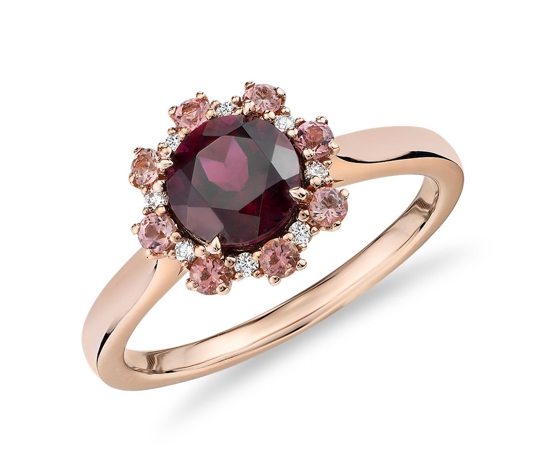 Garnet Ring with Halo